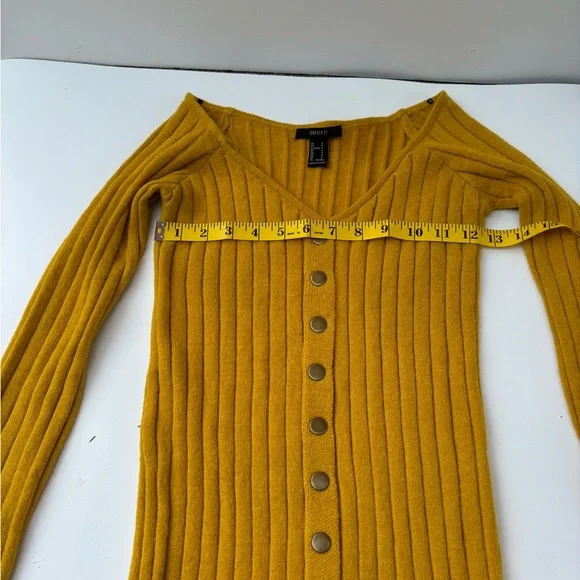 Forever 21 Ribbed Bodycon Off the Shoulder Mustard Sweater Dress Size S - Picture 3 of 5